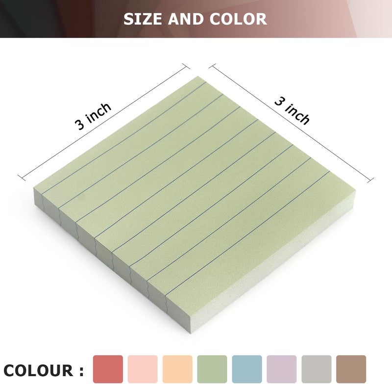 Eastern Wolf 8 Pads Lined Sticky Notes Vintage Color 3x3 in, Self-Stick Sticky Note Pads Lined Pads 8 Pads/Pack, 640 Sheets, Easy to Paste for Office, School, Home - Image 3